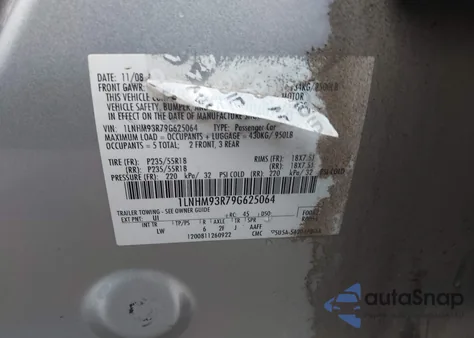 2009 Lincoln Mks from USA, damaged, VIN 1LNHM93R79G625064